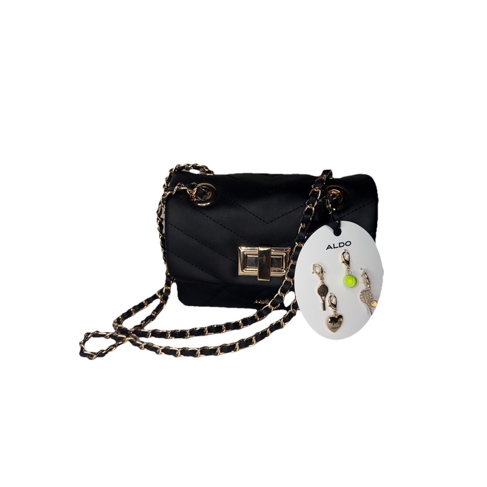 ALDO Alnilaam Quilted Crossbody Shoulder Bag with Tennis Charms - Black / Gold